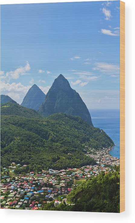 Scenics Wood Print featuring the photograph Soufrière And Pitons, St. Lucia by Oriredmouse