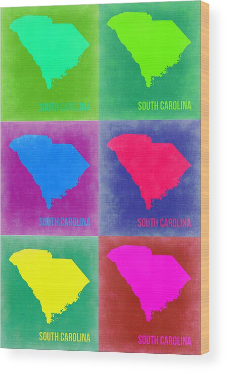 South Carolina Map Wood Print featuring the painting South Carolina Pop Art Map 2 by Naxart Studio