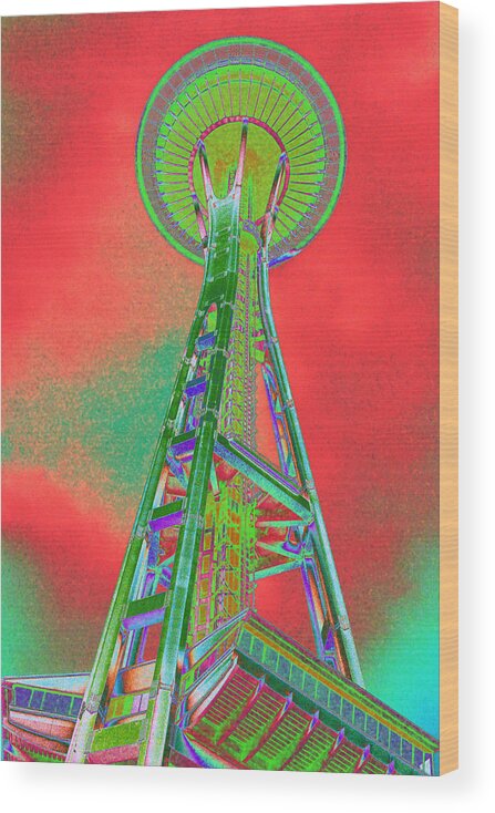 Seattle Wood Print featuring the photograph Space Needle on Acid by Richard Henne