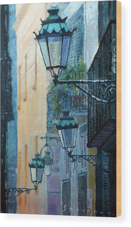 Acrylic On Paper Wood Print featuring the painting Spain Series 07 Barcelona by Yuriy Shevchuk