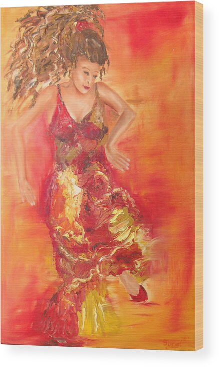 Spanish Wood Print featuring the painting Spanish Dancer by Sunel De Lange