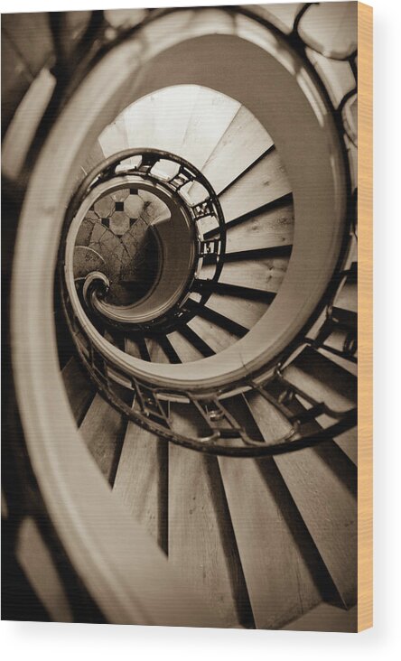 B&w Wood Print featuring the photograph Spiral Staircase by Sebastian Musial