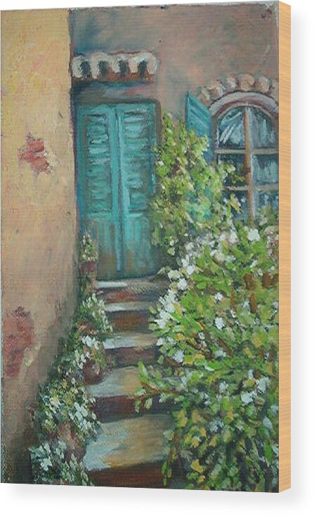 Entryway Wood Print featuring the painting Stairway in Mexico by Charme Curtin