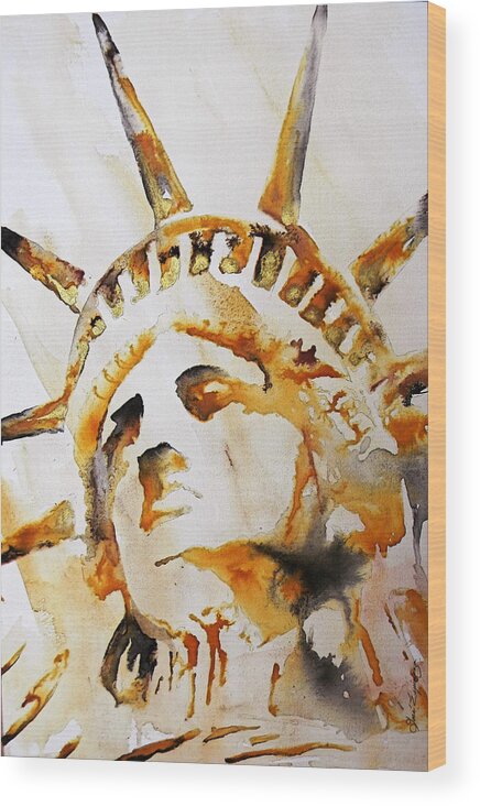 Statue Of Liberty Wood Print featuring the painting STATUE OF LIBERTY closeup by J U A N - O A X A C A