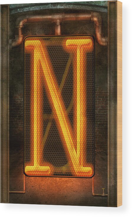 Self Wood Print featuring the photograph Steampunk - Alphabet - N is for Nixie Tube by Mike Savad