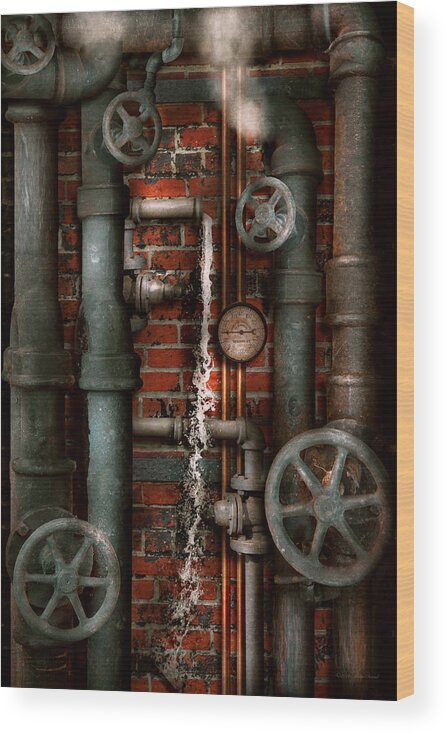 Plumber Wood Print featuring the digital art Steampunk - Plumbing - Pipes and Valves by Mike Savad
