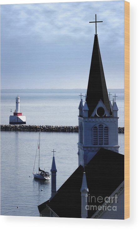 Church Wood Print featuring the photograph Steeple on Lake Huron by Lincoln Rogers