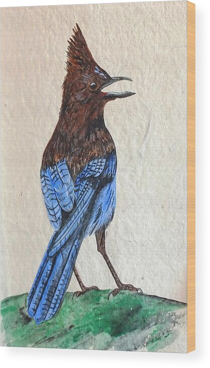 Stellar Jay Wood Print featuring the painting Stellar by Jennifer Lake