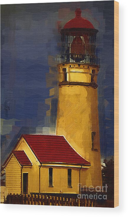 Lighthouse Wood Print featuring the digital art Cape Blanco Lighthouse in Gothic by Kirt Tisdale