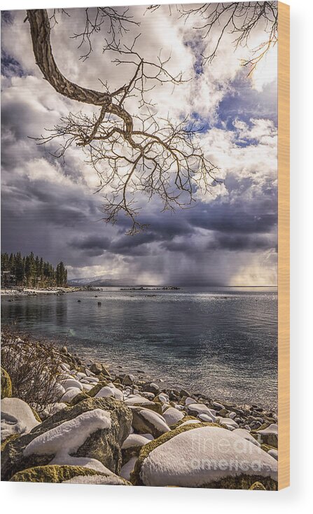 Lake Tahoe Wood Print featuring the photograph Storm Clouds from Cave Rock by Janis Knight