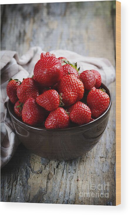 Strawberry Wood Print featuring the photograph Strawberries on wooden table by Jelena Jovanovic