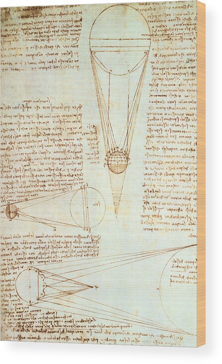 Studies Of The Illumination Of The Moon Wood Print featuring the drawing Studies of the Illumination of the Moon by Leonardo Da Vinci