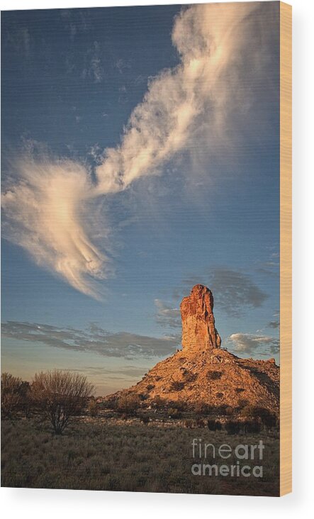 Chambers Pillar Wood Print featuring the photograph Sunrise and clouds at Chambers Pillar by Peter Kneen