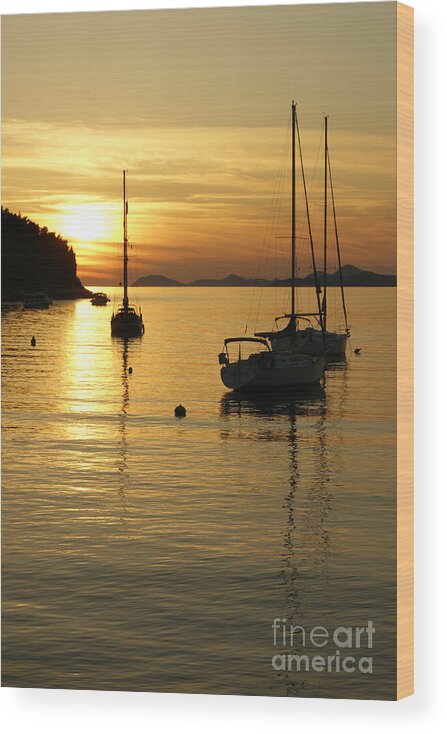 Sunset Wood Print featuring the photograph Sunset In Cavtat by David Birchall