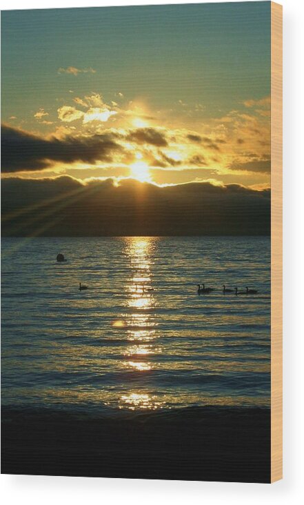 Sunset Wood Print featuring the photograph Sunset over Lake Tahoe by Ellen Heaverlo
