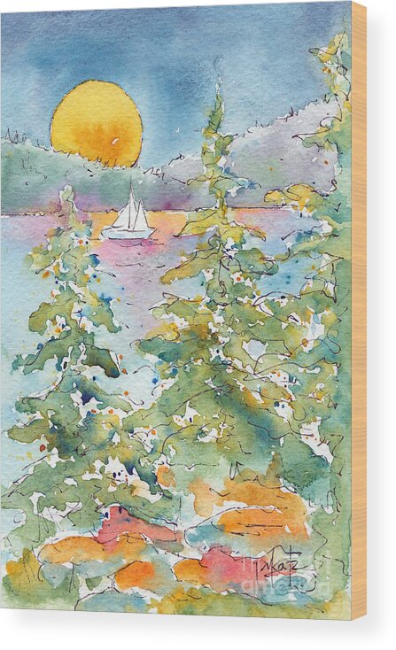 Impressionism Wood Print featuring the painting Sunset Sail On Waskesiu Lake by Pat Katz