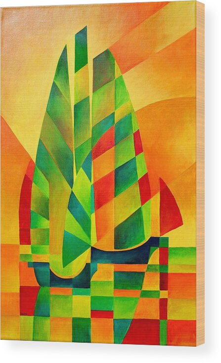 Sailboat Wood Print featuring the painting Sunset Sails and Shadows by Taiche Acrylic Art