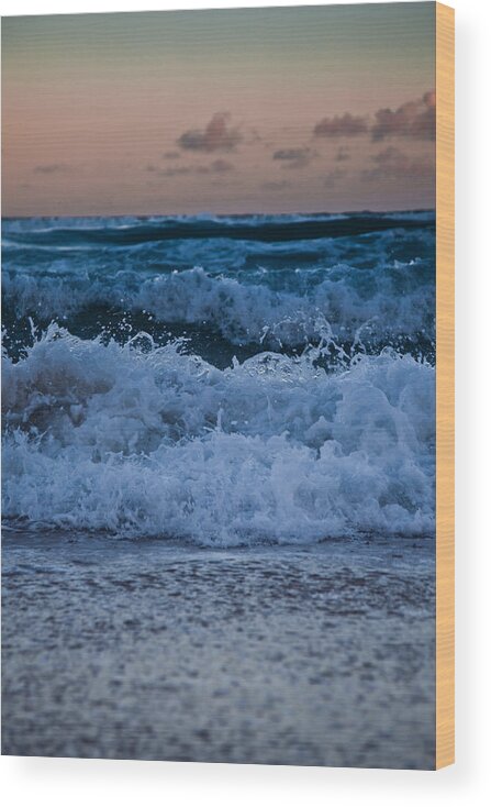 Ocean Wood Print featuring the photograph Sunset surf by Carole Hinding
