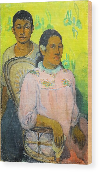 Paul Gauguin Wood Print featuring the painting Tahitian Woman and Boy by Paul Gauguin