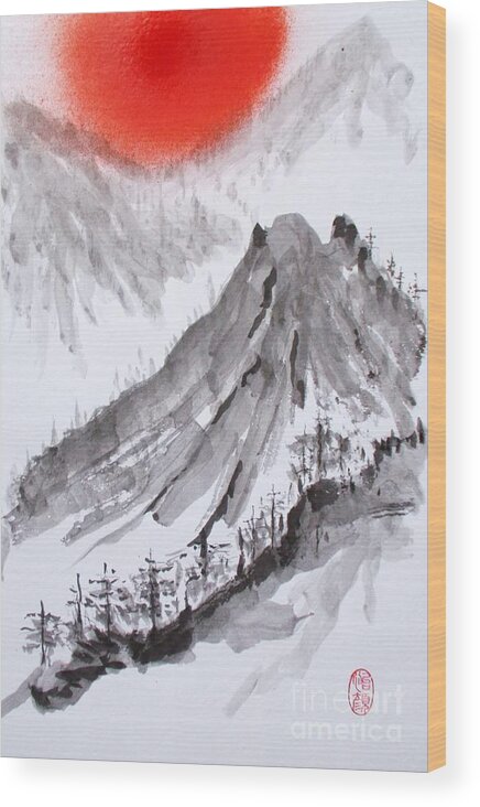 Original Wood Print featuring the painting Takahara yama - Hinode by Thea Recuerdo