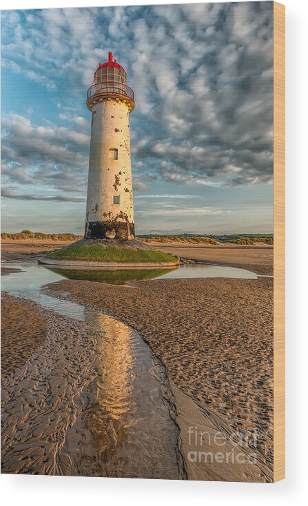 Talacre Wood Print featuring the photograph Talacre Lighthouse Sunset by Adrian Evans