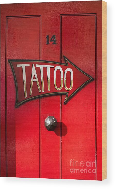 Tattoo Wood Print featuring the photograph Tattoo Door by Tim Gainey