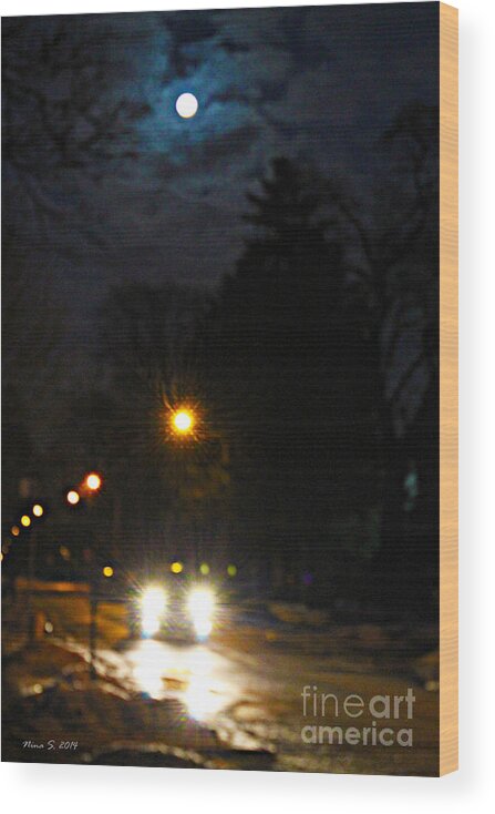Night Wood Print featuring the photograph Taxi in Full Moon by Nina Silver