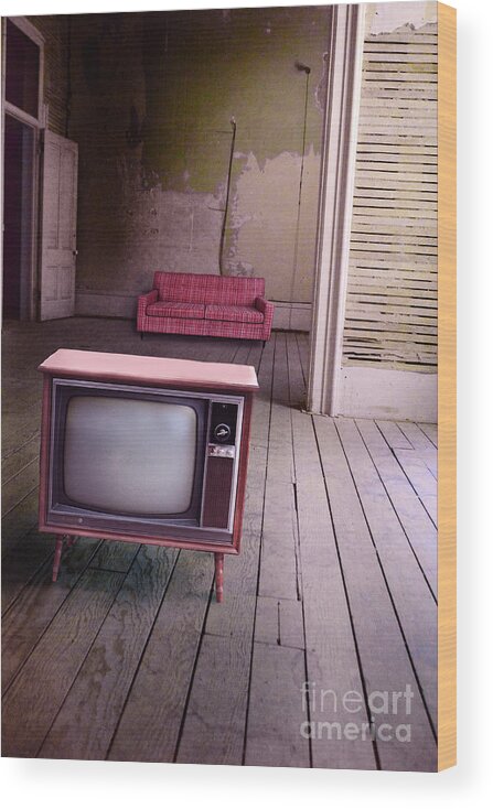 Television Wood Print featuring the photograph Television in old abandoned building by Jill Battaglia