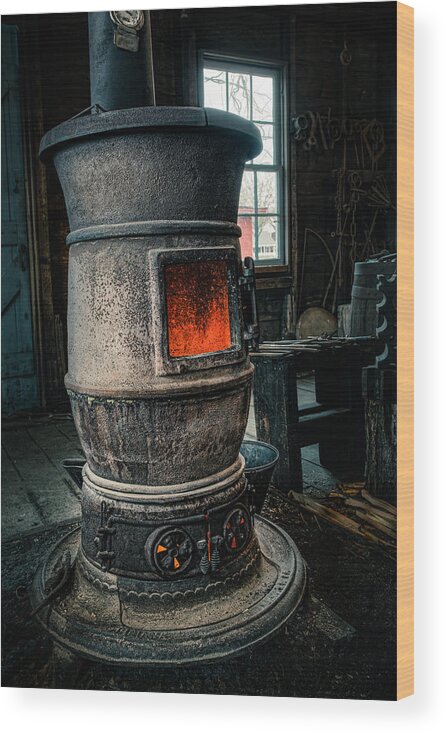 Wood Furnace Wood Print featuring the photograph The blacksmiths furnace - Industrial by Gary Heller