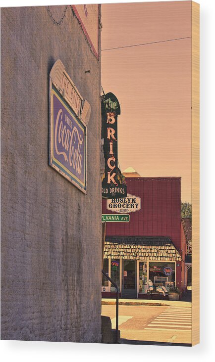 Pub Sign Wood Print featuring the photograph The Brick at Sunset by Cathy Anderson