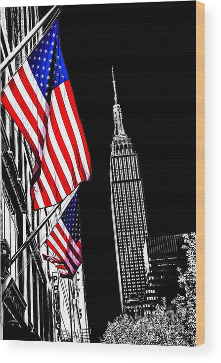 Empire State Building Wood Print featuring the photograph The Flag That Built An Empire by Az Jackson