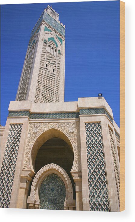 Hassan Ii Mosque Wood Print featuring the photograph The Hassan II Mosque Grand Mosque with the Worlds Tallest 210m Minaret Sour Jdid Casablanca Morocco by PIXELS XPOSED Ralph A Ledergerber Photography
