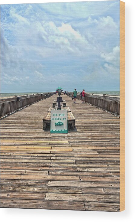 Welcome Wood Print featuring the photograph The Pier Closes at Eleven by Sennie Pierson
