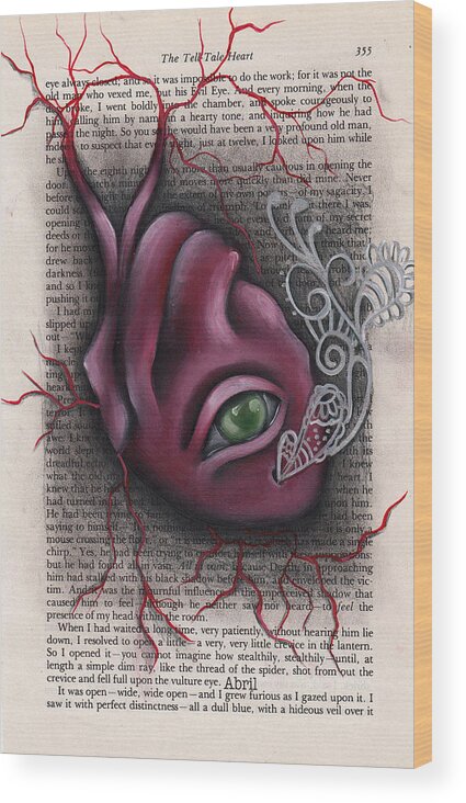 Edgar Allan Poe Wood Print featuring the painting The Tell Tale Heart by Abril Andrade