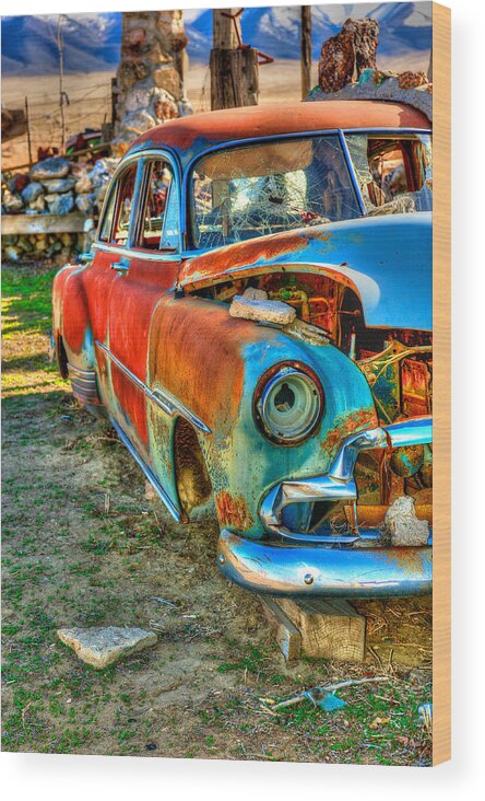 Thunder Mountain Indian Monument Wood Print featuring the photograph The Tired Chevy 2 by Richard J Cassato