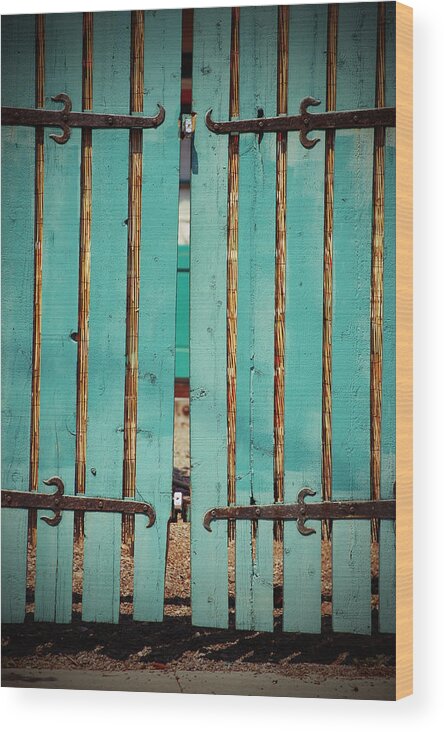 Turquoise Wood Print featuring the photograph The Turquoise Gate by Holly Blunkall