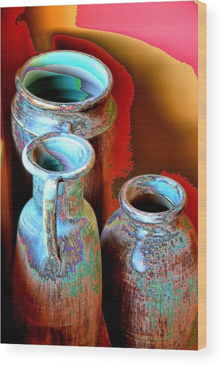 Vases Wood Print featuring the photograph Three Urns by Jacqui Binford-Bell