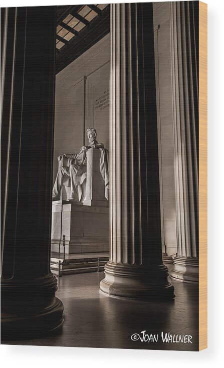 Abraham Lincoln Wood Print featuring the photograph Through the Pillars by Joan Wallner
