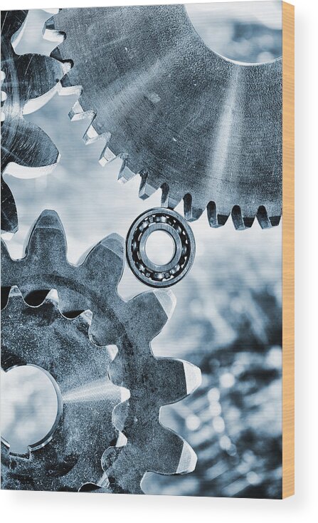 Gears Wood Print featuring the photograph Titanium And Steel Gears And Cogs by Christian Lagereek