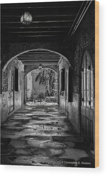 Structures Wood Print featuring the photograph To The Courtyard - BW by Christopher Holmes