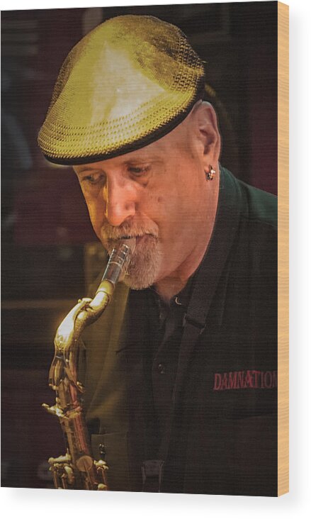 Sax Wood Print featuring the photograph Tod Dickow on sax by Jessica Levant