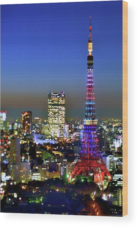 Tokyo Tower Wood Print featuring the photograph Tokyo Tower 2020 At Twilight by Vladimir Zakharov