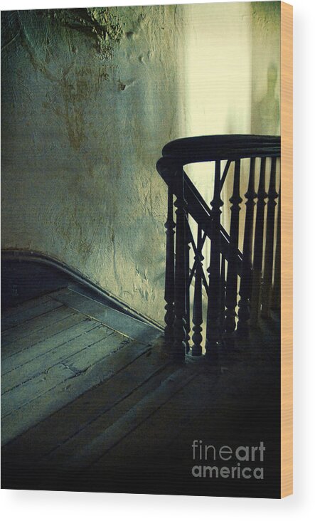 Shadow Wood Print featuring the photograph Top of the Stairway Shadow by Jill Battaglia