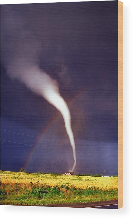 Tornado Wood Print featuring the photograph Tornado with Rainbow in Mulvane Kansas by Jason Politte