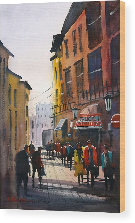 Ryan Radke Wood Print featuring the painting Tourists in Italy by Ryan Radke