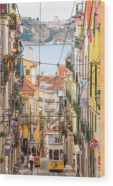 People Wood Print featuring the photograph Tram, Barrio Alto, Lisbon, Portugal by Peter Adams