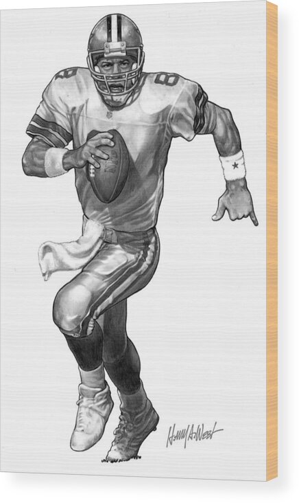Troy Aikman Wood Print featuring the drawing Troy Aikman by Harry West