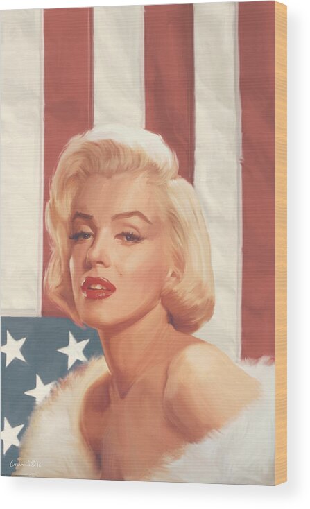 Marilyn Wood Print featuring the painting True Blue Marilyn In Flag by Chris Consani