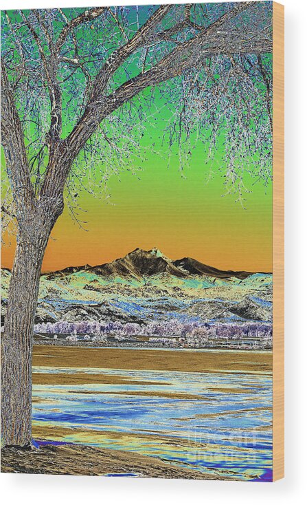 Twin Peaks Wood Print featuring the photograph Twin Peaks Winter Portrait View Solarized by James BO Insogna