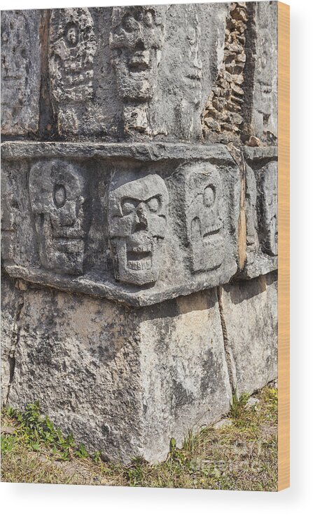 Art And Craft Wood Print featuring the photograph Tzompantli or Platform of the skulls at Chichen Itza by Bryan Mullennix